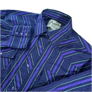 Wrangler‎ Shirt Men's XL Purple Striped Western Pearl Snap Button Down Cowboy